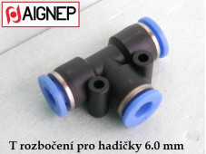 T spojka, odbočka plast na hadičku 6 mm