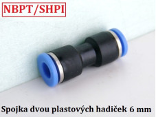 Rovná spojka plast na 2x hadičku 6 mm
