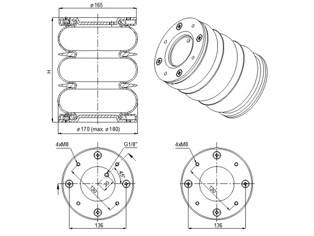 Sada náhradních měchů Dunlop / CZ - 170 mm (3 komory)