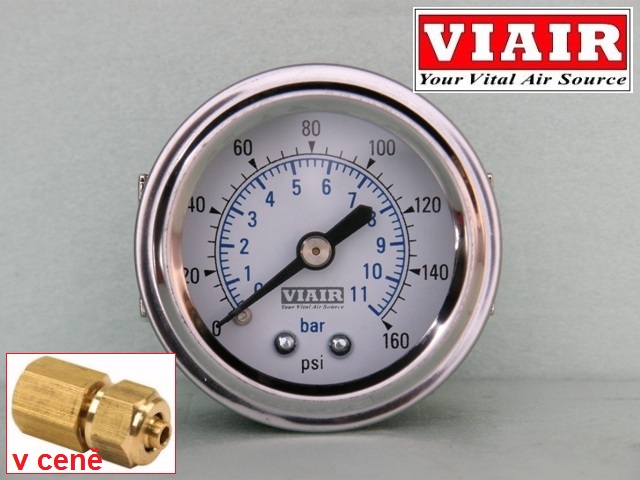Manometr zástavný bílý VIAIR 41 mm - kontrola tlaku 0 až 11 bar