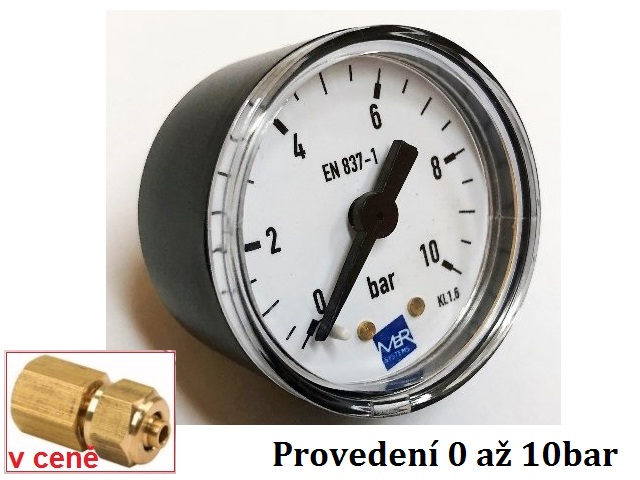Manometr zástavný 40 mm - kontrola tlaku 0 až 10 bar