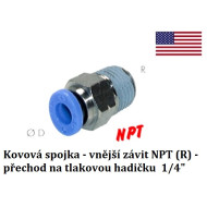 Připojovací redukce, vnější závit 3/8'' NPT na hadičku 1/4'' (6,35mm)