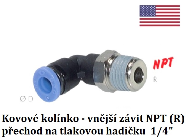 Připojovací kolínko, vnější závit 1/8'' NPT na hadičku 1/4'' (6,35mm)