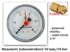 Manometr zástavný 50 mm - kontrola tlaku 0 až 10 bar