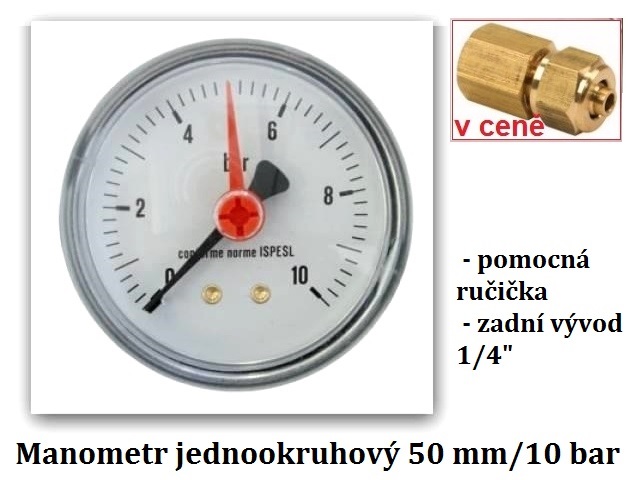 Manometr zástavný 50 mm - kontrola tlaku 0 až 10 bar