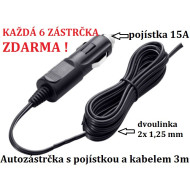 Autozástrčka 12V včetně pojístky 15A a 3 m kabelu - DOPRODEJ