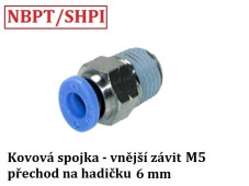 Připojovací redukce s vnějším závitem M5 na hadičku 6 mm