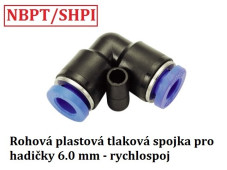 Rohová spojka plast na 2x hadičku 6 mm