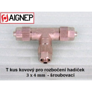 T připojení či rozbočení - kov na 3x hadička 4 mm