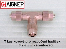 T připojení či rozbočení - kov na 3x hadička 4 mm