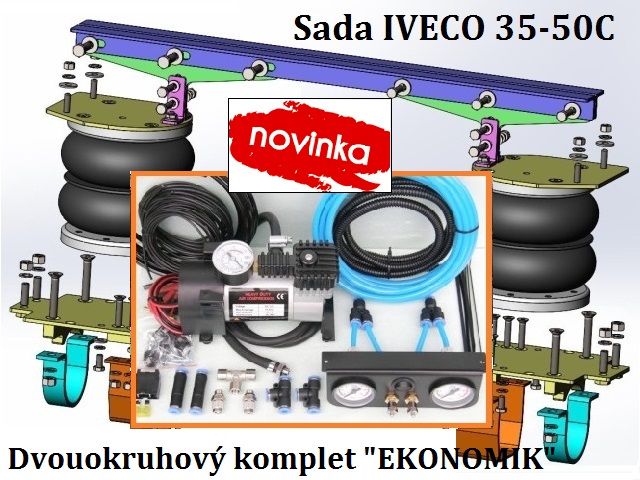 Vzduchové pérování Iveco Daily - 35C až 50C - dvoumontáž - včetně základní duální kompresorové sady - CZ