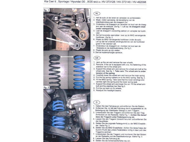 Zátěžové pružiny  Hyundai i 30 CW, Combi - zadní náprava